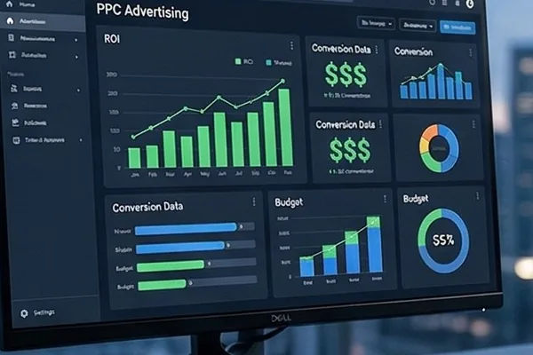 PPC advertising dashboard showing ROI and conversion data